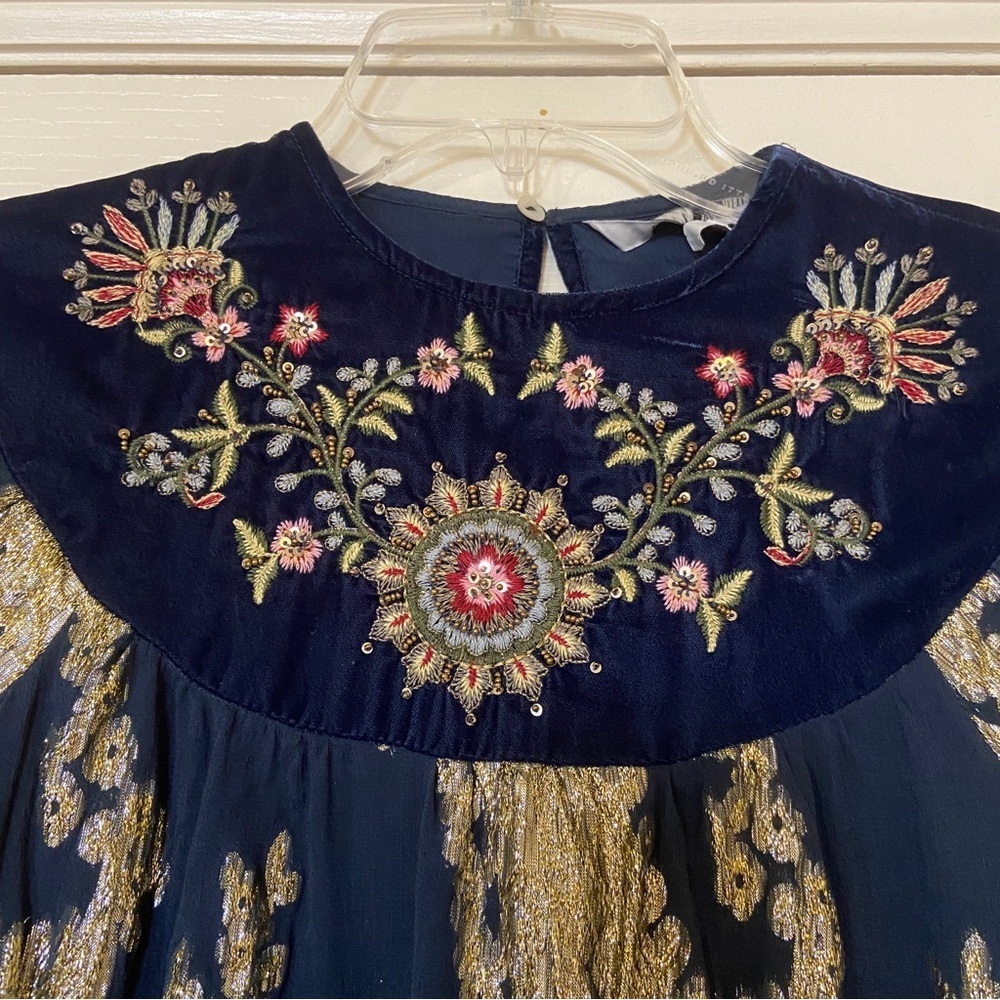 Zara Navy and Gold Embroidered Dress - Picture 4 of 11